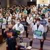 Các giáo sư ngành y đình công phản đối kế hoạch cải cách y tế của Chính phủ tại Seoul, ngày 25/3/2024. Ảnh: YONHAP/TTXVN