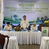 Ông Võ Thanh Tùng, Phó chủ tịch UBND huyện Châu Thành cung cấp thông tin tại buổi Họp báo