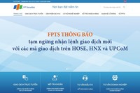 Bị lỗi kết nối, Chứng khoán FPT (FPTS) tạm ngừng nhận lệnh giao dịch mới