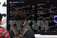 Bảng điện tử thông báo tỷ giá đồng tiền ảo tại một sàn giao dịch ở Seoul, Hàn Quốc ngày 12/9/2017. (Nguồn: Yonhap/TTXVN)