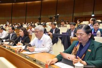 Đại biểu Quốc hội bấm nút biểu quyết tại nghị trường.