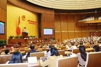 Quốc hội biểu quyết thông qua toàn văn Luật sửa đổi, bổ sung một số điều của Luật Cán bộ, công chức và Luật Viên chức. (Ảnh: Phương Hoa/TTXVN)