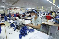 Sản xuất sản phẩm may mặc tại Công ty Cổ phần may Tiên Hưng (huyện Tiên Lữ, Hưng Yên). (Ảnh: Phạm Kiên/TTXVN).