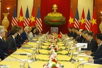 Tổng Bí thư Nguyễn Phú Trọng hội đàm với Tổng thống Hoa Kỳ Joe Biden. (Ảnh: Trí Dũng/TTXVN).
