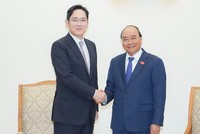 Thủ tướng Nguyễn Xuân Phúc tiếp Phó Chủ tịch Tập đoàn Samsung Lee Jae Yong. Ảnh: VGP