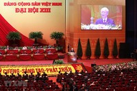 Đại hội nghe Tổng Bí thư Ban Chấp hành Trung ương Đảng, Chủ tịch nước CHXHCN Việt Nam Nguyễn Phú Trọng đọc Báo cáo chính trị của Ban Chấp hành Trung ương Đảng khóa XII và các văn kiện trình Đại hội. (Ảnh: TTXVN)
