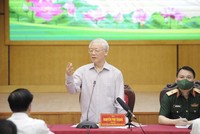 Tống Bí thư Nguyễn Phú Trọng phát biểu tại cuộc tiếp xúc (Ảnh Duy Linh).