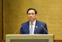 Thủ tướng Phạm Minh Chính trình bày tờ trình về cơ cấu tổ chức của Chính phủ nhiệm kỳ Quốc hội khóa XV. (Ảnh Quochoi.vn).