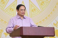 Thủ tướng Chính phủ Phạm Minh Chính chủ trì Hội nghị toàn quốc giữa Thủ tướng Chính phủ với các doanh nghiệp. (Ảnh: Nhật Bắc)