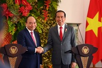 Chủ tịch nước Nguyễn Xuân Phúc và Tổng thống Joko Widodo tại họp báo chung sau Hội đàm. (Ảnh: VGP)