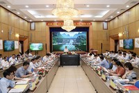 Ủy viên Trung ương Đảng, Bí thư Tỉnh ủy Ninh Bình Đoàn Minh Huấn và Thứ trưởng Bộ Kế hoạch và Đầu tư Trần Quốc Phương chủ trì Hội nghị thẩm định Quy hoạch tỉnh Ninh Bình thời kỳ 2021 - 2030, tầm nhìn đến năm 2050 (Ảnh: Đức Trung)