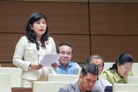 Đại biểu Nguyễn Thị Thu Hà, đoàn Quảng Ninh phát biểu tại Hội trường sáng 2/11