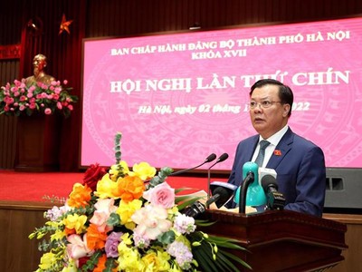 Bí thư Thành ủy Hà Nội Đinh Tiến Dũng nhấn mạnh, xây dựng Luật Thủ đô (sửa đổi) cần tạo thể chế đặc thù, vượt trội, thuận lợi cho Thủ đô phát triển trong giai đoạn 10 năm tới và những năm tiếp theo. (Ảnh: Thanh Hải)