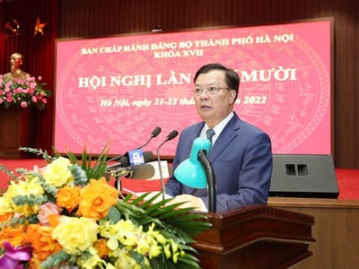 Bí thư Thành ủy Hà Nội Đinh Tiến Dũng phát biểu kết luận Hội nghị.
