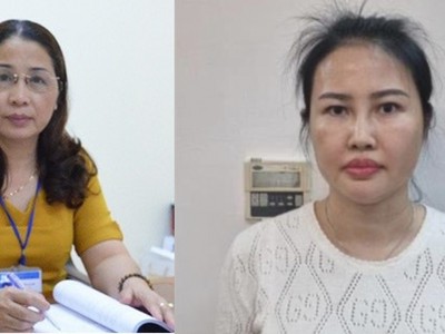 Bị can Vũ Liên Oanh (trái) và Hoàng Thị Thúy Nga.
