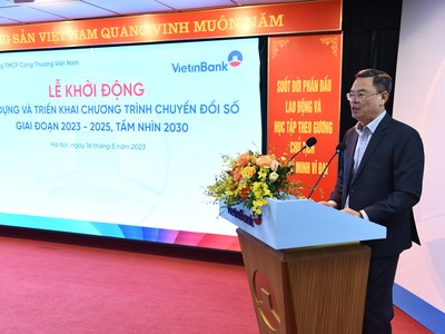 Ông Trần Minh Bình - Chủ tịch HĐQT VietinBank phát biểu tại Lễ Khởi động xây dựng và triển khai chương trình Chuyển đổi số tại VietinBank giai đoạn 2023 - 2025, tầm nhìn 2030