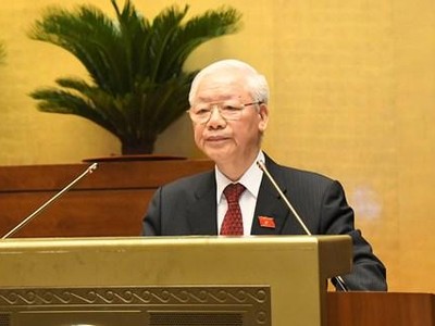 Tổng Bí thư Nguyễn Phú Trọng phát biểu tại phiên khai mạc Kỳ họp thứ Nhất, Quốc hội Khóa XV (Ảnh Quochoi.vn).