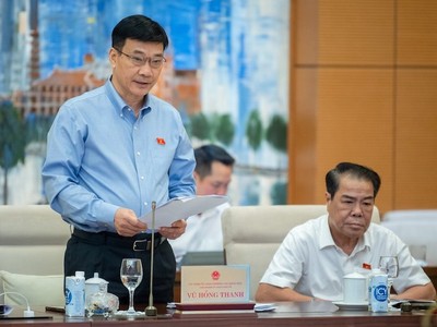Chủ nhiệm Uỷ ban Kinh tế Vũ Hồng Thanh trình bày báo cáo thẩm tra.