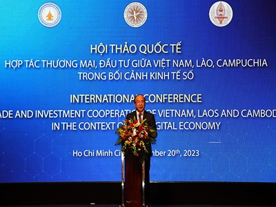 Tiến sĩ Phan Chí Hiếu, Chủ tịch Viện Hàn lâm Khoa học xã hội Việt Nam phát biểu tại hội thảo - Ảnh: Lê Quân