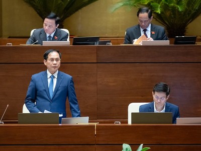 Bộ trưởng Bộ Ngoại giao Bùi Thanh Sơn trà lời chất vấn.