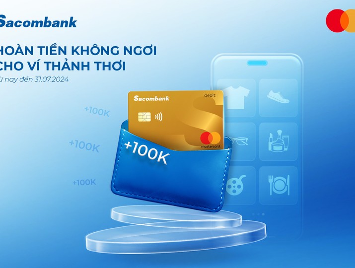 Chủ thẻ thanh toán Sacombank Mastercard nhận hoàn tiền khi chi tiêu trực tuyến 