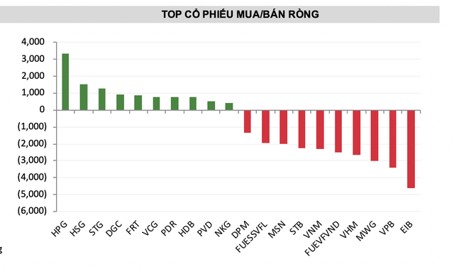 TOP cổ phiếu mua/bán ròng năm 2023 (Nguồn: SSI - Đơn vị: Tỷ VNĐ)
