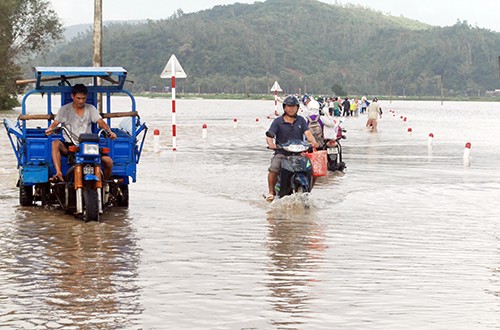 Mưa kéo dài khiến nước lũ dâng lên ở Phú Yên ngày cận tết. Ảnh: K.N