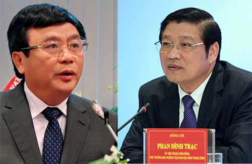 Ông Nguyễn Xuân Thắng (trái) và Phan Đình Trạc được bầu vào Ban bí thư Trung ương Đảng khóa 12. 
