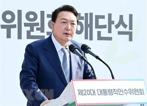 Tổng thống đắc cử của Hàn Quốc Yoon Suk-yeol phát biểu tại một sự kiện ở Seoul, ngày 6/5/2022. (Ảnh: YONHAP/TTXVN)