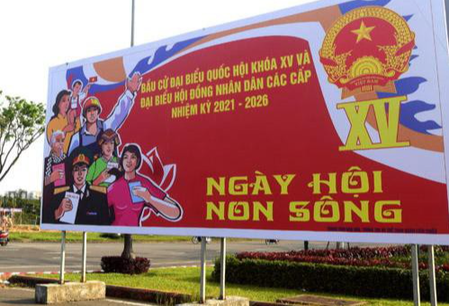 Panô tuyên truyền về bầu cử đại biểu Quốc hội khóa XV và đại biểu HĐND các cấp nhiệm kỳ 2021-2026 tại Đà Nẵng (Ảnh - Báo Đà Nẵng).