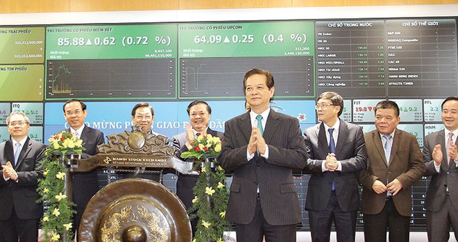 Thủ tướng Chính phủ Nguyễn Tấn Dũng đánh cồng khai trương phiên giao dịch đầu Xuân Ất Mùi tại Sở GDCK Hà Nội (HNX)
