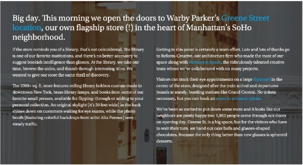 BCTN của Warby Parker đáp ứng đủ các nhu cầu về thông tin một cách nghiêm túc