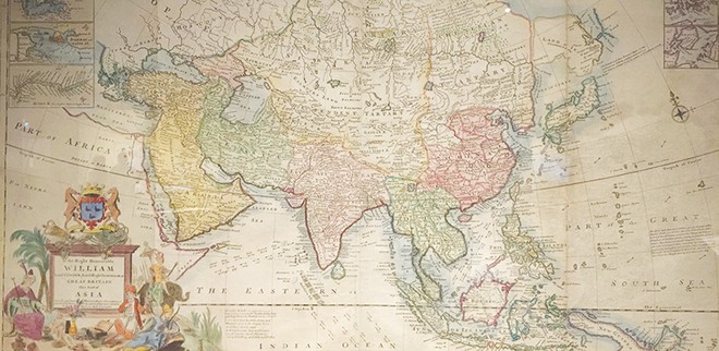 Ảnh chụp bản đồ “Vùng đất của vàng và gia vị” trưng bày tại Thư viện Quốc gia Singapore tháng 7/2015