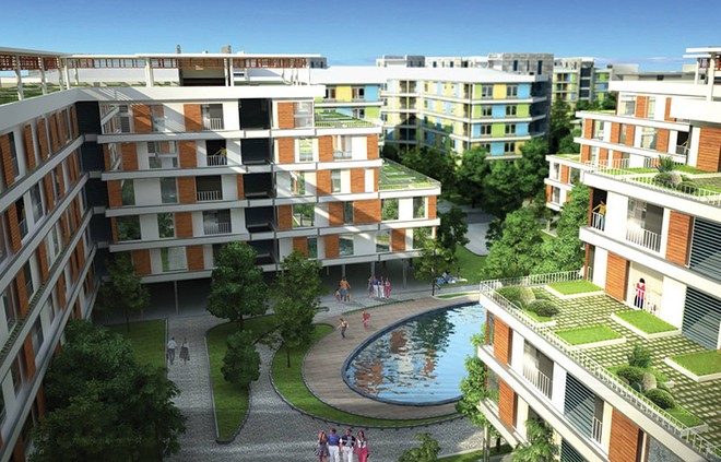 Nhà giá thấp vẫn có thể xây dựng giải pháp xanh. Ảnh: Dự án nhà ở xã hội Đặng Xá, Gia Lâm, Hà Nội