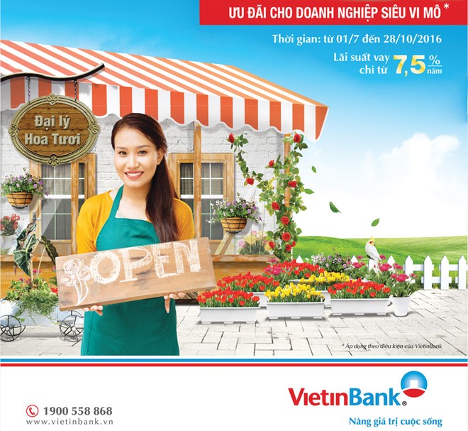 VietinBank: Áp dụng lãi suất cho vay DN siêu vi mô từ 7,5%/năm