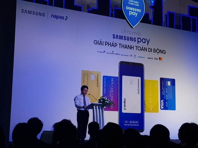 Ông Phạm Tiến Dũng, Vụ trưởng Vụ Thanh toán (Ngân hàng Nhà nước Việt Nam), phát biểu tại lễ ra mắt ứng dụng thanh toán di động Samsung Pay tại Việt Nam