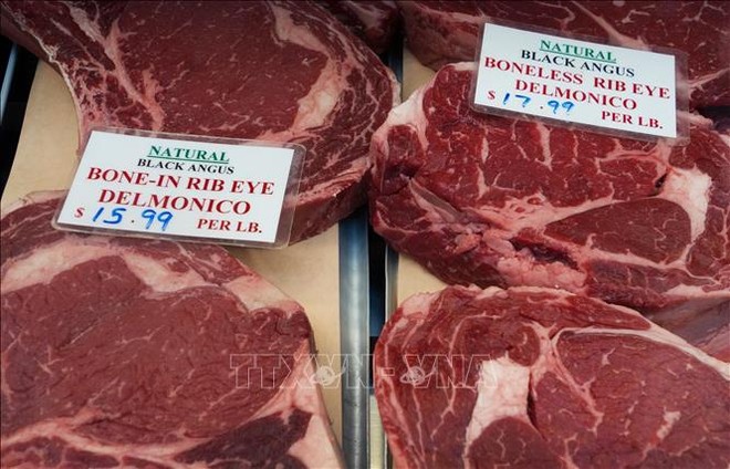 Thị bò được bày bán tại một siêu thị ở Washington, DC, Mỹ, Ảnh: AFP/TTXVN