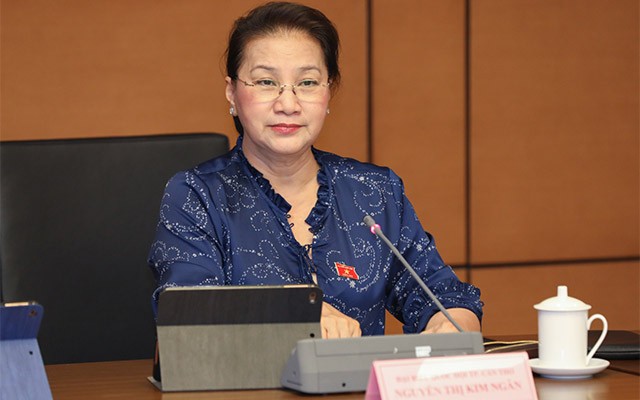 Chủ tịch Quốc hội Nguyễn Thị Kim Ngân phát biểu trong phiên thảo luận chiều 8/6 của Quốc hội - (Ảnh N.Y) 