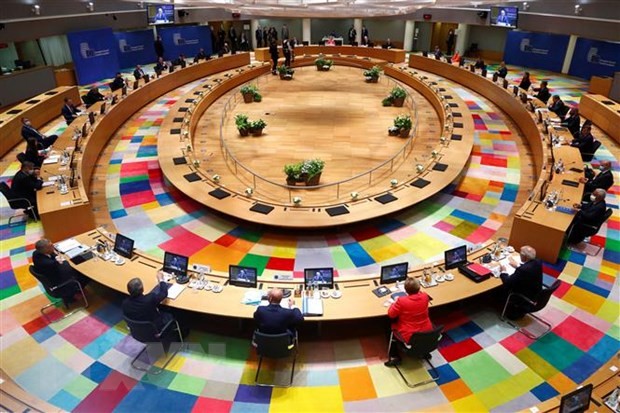 Toàn cảnh Hội nghị thượng đỉnh EU ở Brussels, Bỉ, ngày 17/7/2020. Ảnh: AFP/TTXVN