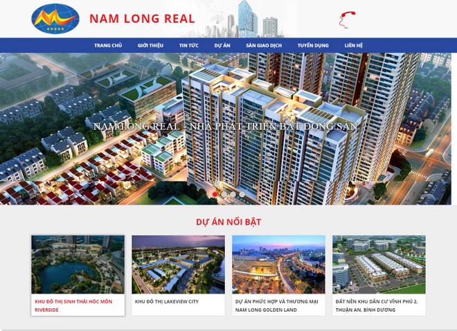 Trang website cuar  Nam Long Real. Ảnh: Thành Nguyễn.