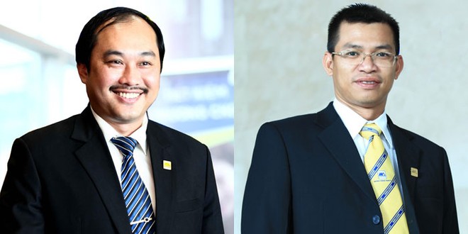 Ông Trần Ngô Phúc Vũ (bên trái), thành viên HĐQT kiêm Tổng giám đốc và ông Trần Ngọc Tâm (bên phải), nguyên Phó tổng giám đốc Nam A Bank ứng cử vào HĐQT Eximbank nhiệm kỳ IV