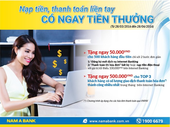 Nam A Bank khuyến mãi cho khách hàng thanh toán qua VNPay