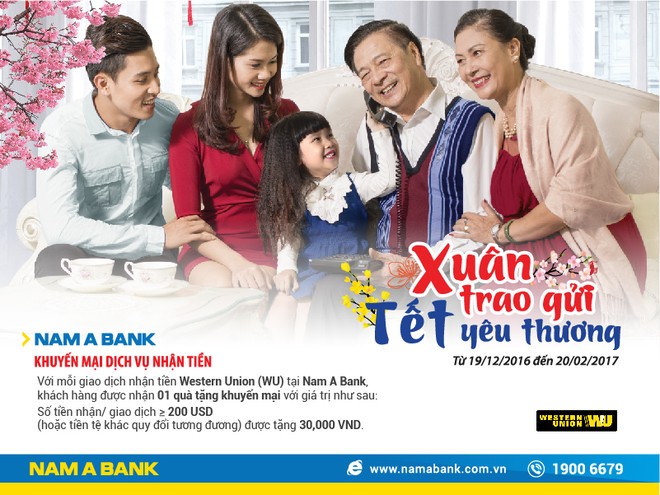 Nam A Bank khuyến mãi khách hàng nhận kiều hối dịp Tết Đinh Dậu