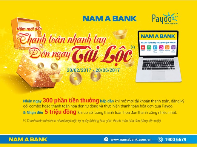 Nam A Bank ưu đãi cho khách hàng sử dụng dịch vụ thanh toán 