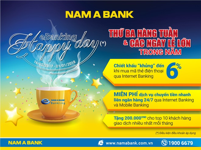 Nam A Bank ưu đãi lớn với chương trình “Ebanking Happy Day”