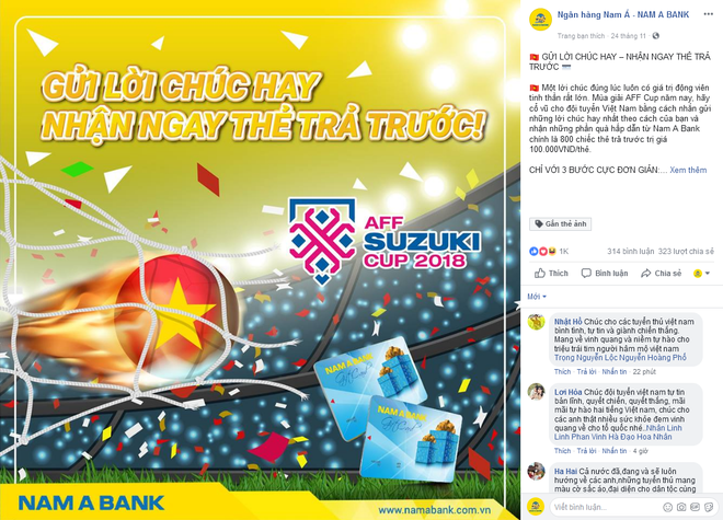 Nam A Bank tặng quà cho khách hàng khi gửi lời chúc đến đội tuyển Việt Nam 