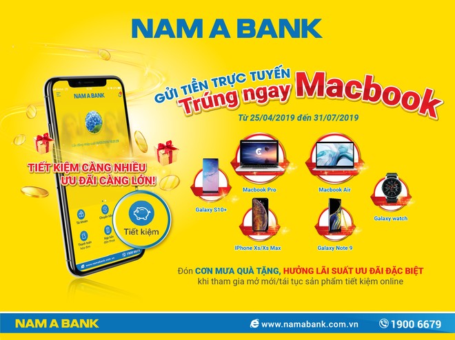Gửi tiền online tại Nam A Bank trúng ngay Macbook