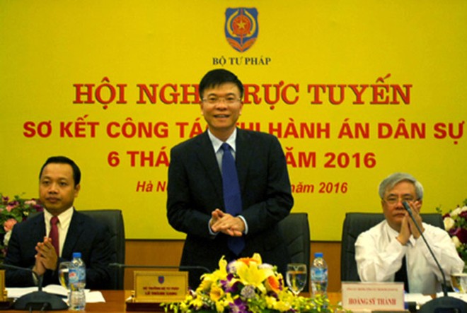 Bộ trưởng Bộ Tư pháp Lê Thành Long chủ trì Hội nghị. Ảnh: VGP/Nguyễn Hoàng