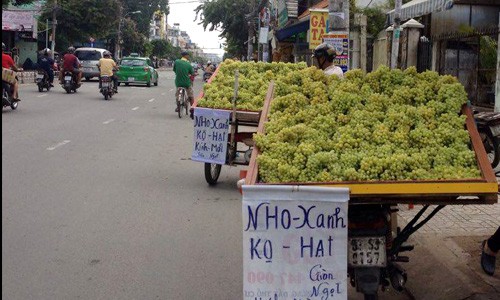 Nho Trung Quốc bán đầy đường Sài Gòn với giá 60.000 đồng một kg. Ảnh: Hồng Châu