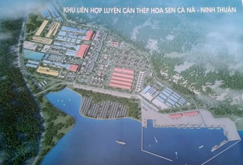 Phối cảnh thiết kế mặt bằng xây dự khu liên hợp dự án thép Hoa Sen Cà Ná - Ninh Thuận. Ảnh: T.P